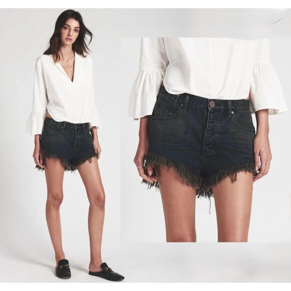 One Teaspoon Le Wolves Cut Off Denim Shorts Fox Black Mid Length Distressed 29 - Picture 16 of 16